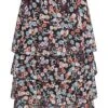 Styleboom Fashion Damen Midi Stufenrock 2-lagig Blumen Muster Schwarz