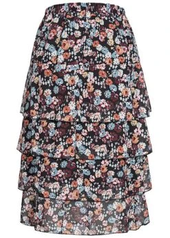 Styleboom Fashion Damen Midi Stufenrock 2-lagig Blumen Muster Schwarz -Onlyy Kleidung Geschaft 20086234 2