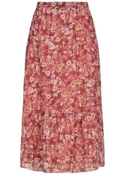 Styleboom Fashion Damen Longform Chiffon Rock Blumen Muster 2-lagig Rosa