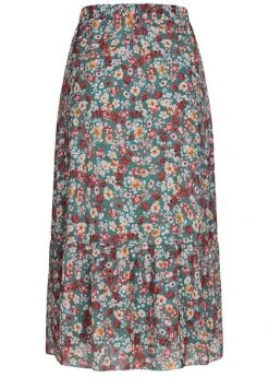 Styleboom Fashion Damen Longform Chiffon Rock Blumen Muster 2-lagig Jade Grün -Onlyy Kleidung Geschaft 20086282 2