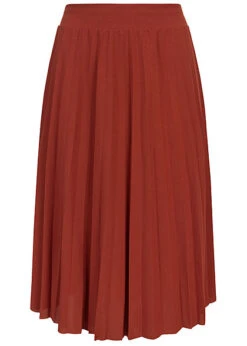 Styleboom Fashion Damen Plissee Midi Falten Rock Unicolor Copper Braun