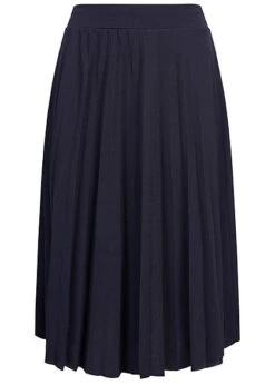 Styleboom Fashion Damen Plissee Midi Falten Rock Unicolor Navy Blau