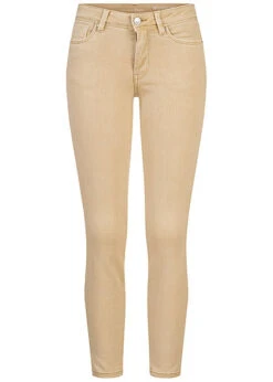 Tom Tailor Damen Ankle Skinny Jeans Hose Push-Up Effekt 5-Pockets Dunkel Beige Denim