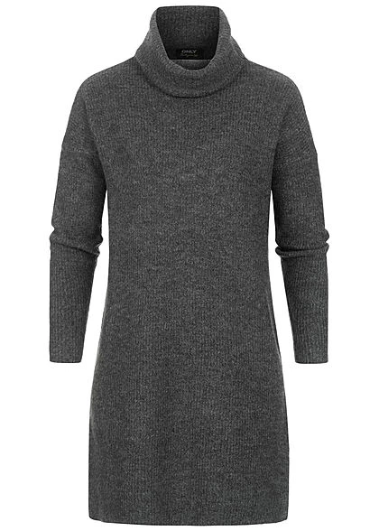 ONLY Damen NOOS Rollkragen Mini Woll Strickkleid Dunkel Grau Melange 1 ONLY Damen NOOS Rollkragen Mini Woll Strickkleid Dunkel Grau Melange