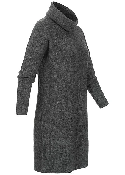ONLY Damen NOOS Rollkragen Mini Woll Strickkleid Dunkel Grau Melange 2 ONLY Damen NOOS Rollkragen Mini Woll Strickkleid Dunkel Grau Melange – Bild 2