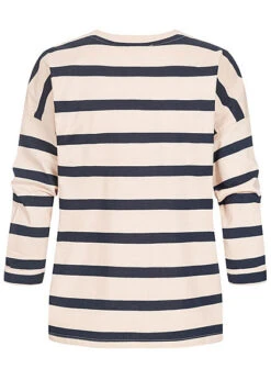 Tom Tailor Damen 7/8-Arm Longsleeve Streifen Muster Stickerei Navy Blau Weiss -Onlyy Kleidung Geschaft 20104788 2