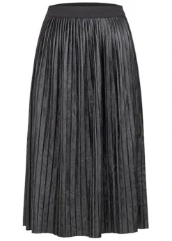 Hailys Damen Midi Kunstleder Faltenrock Gummibund Schwarz