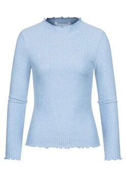 ONLY Damen NOOS Ribbed Frill Longsleeve Pullover Hell Blau