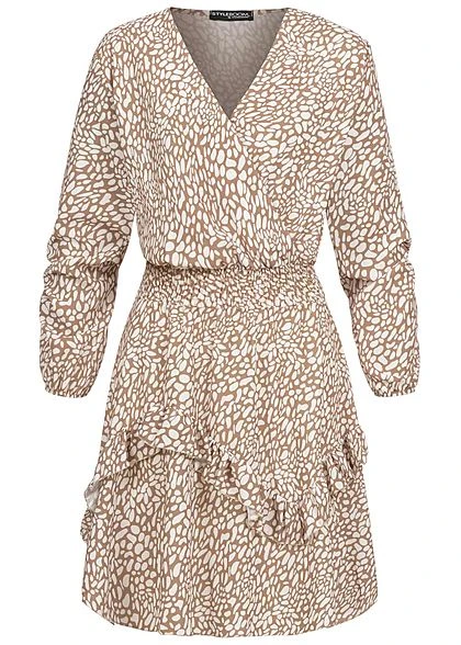 Styleboom Fashion Damen V-Neck Chiffon Crepe Kleid Stufenrock Off Weiss Beige 1 Styleboom Fashion Damen V-Neck Chiffon Crepe Kleid Stufenrock Off Weiss Beige