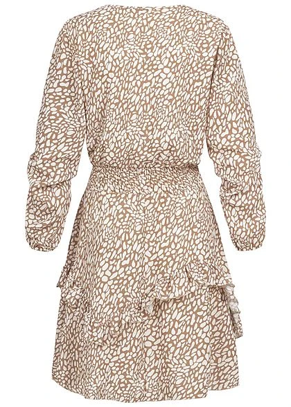 Styleboom Fashion Damen V-Neck Chiffon Crepe Kleid Stufenrock Off Weiss Beige 3 Styleboom Fashion Damen V-Neck Chiffon Crepe Kleid Stufenrock Off Weiss Beige – Bild 3