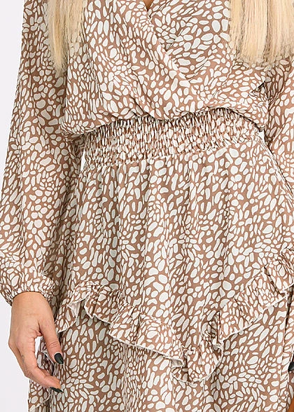 Styleboom Fashion Damen V-Neck Chiffon Crepe Kleid Stufenrock Off Weiss Beige 5 Styleboom Fashion Damen V-Neck Chiffon Crepe Kleid Stufenrock Off Weiss Beige – Bild 5