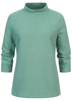 Tom Tailor Damen 3/4 Arm Ribbed High-Neck Longsleeve Pullover Salvia Grün