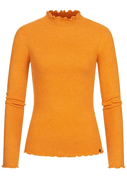 Tom Tailor Damen High-Neck Longsleeve Mit Frill Details Am Saum Orange Gelb 1 Tom Tailor Damen High-Neck Longsleeve Mit Frill Details Am Saum Orange Gelb