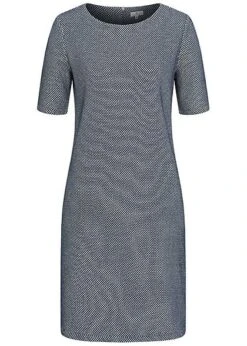 Tom Tailor Damen 1/2 Arm Struktur Mini Kleid Punkte Muster Zipper Navy Blau Weiss