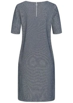 Tom Tailor Damen 1/2 Arm Struktur Mini Kleid Punkte Muster Zipper Navy Blau Weiss -Onlyy Kleidung Geschaft 20120485 2