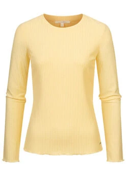 Tom Tailor Damen Ribbed Frill Longsleeve Soft Gelb