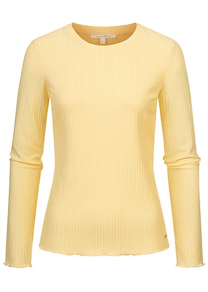 Tom Tailor Damen Ribbed Frill Longsleeve Soft Gelb 1 Tom Tailor Damen Ribbed Frill Longsleeve Soft Gelb