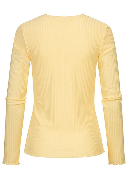 Tom Tailor Damen Ribbed Frill Longsleeve Soft Gelb 2 Tom Tailor Damen Ribbed Frill Longsleeve Soft Gelb – Bild 2