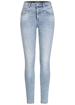 ONLY Damen Ankle Skinny Jeans Hose High-Waist 5-Pockets 2er Knopfleiste Hell Blau Den