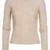 ONLY Damen Ribbed Frill Longsleeve Pumice Stone Beige
