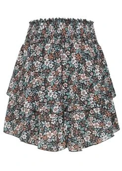 Styleboom Fashion Damen Mini Stufenrock Blumen Muster Schwarz Multicolor -Onlyy Kleidung Geschaft 21016512 2