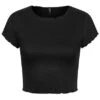 ONLY Damen Ribbed Crop Top T-Shirt Mit Wellendetails Am Saum Schwarz