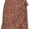 ONLY Damen NOOS Mini Wickelrock Verschluss Seitlich Blumen Muster Henna Braun