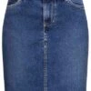 Tom Tailor Damen Jeans Rock Mit Offener Naht 5-Pockets Used Stone Mid Blau