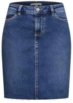 Tom Tailor Damen Jeans Rock Mit Offener Naht 5-Pockets Used Stone Mid Blau