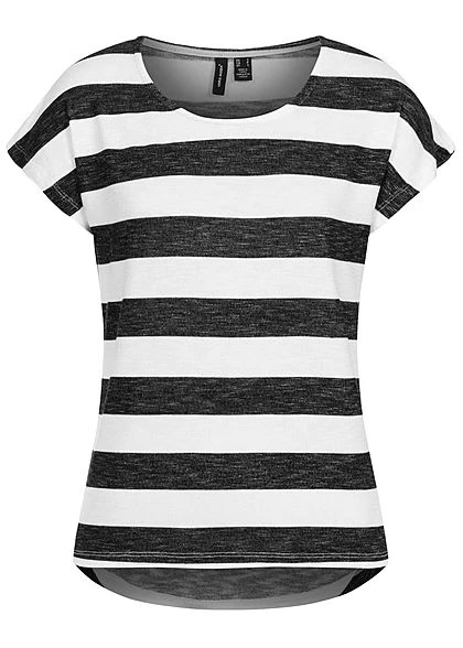 Vero Moda Damen NOOS Viskose Shirt Mit Streifen Muster Vokuhila Snow Weiss Schwarz 1 Vero Moda Damen NOOS Viskose Shirt Mit Streifen Muster Vokuhila Snow Weiss Schwarz