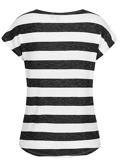 Vero Moda Damen NOOS Viskose Shirt Mit Streifen Muster Vokuhila Snow Weiss Schwarz 2 Vero Moda Damen NOOS Viskose Shirt Mit Streifen Muster Vokuhila Snow Weiss Schwarz – Bild 2