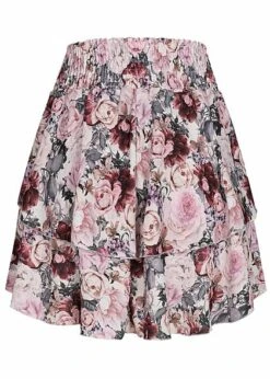 Styleboom Fashion Damen Mini Stufenrock Rosen Muster 2-lagig Weiss Multicolor -Onlyy Kleidung Geschaft 21026518 2