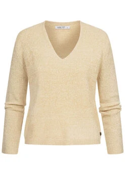 Hailys Damen V-Neck Longsleeve Pullover Strukturstoff Beige