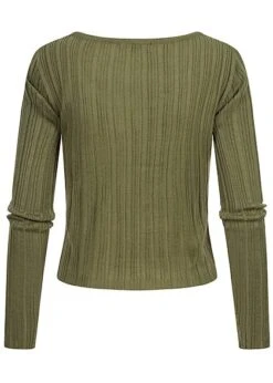 Hailys Damen Kurzer Ribbed Longsleeve Pullover Khaki Grün -Onlyy Kleidung Geschaft 21030892 1