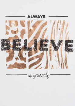 Sublevel Damen T-Shirt Believe Print Pailletten Weiss Kupfer -Onlyy Kleidung Geschaft 21030939 2