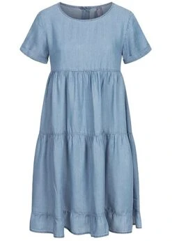 Stitch & Soul Damen Midi Puffer Kleid Knopfleiste Hinten Medium Blau Denim