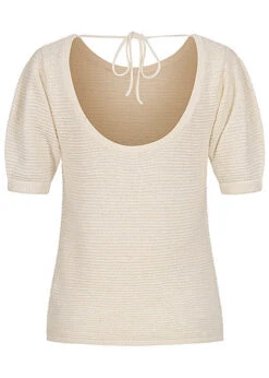Tom Tailor Damen 1/2-Arm Shirt Rückenausschnitt Struktur Stoff Soft Creme Beige -Onlyy Kleidung Geschaft 21031272 2
