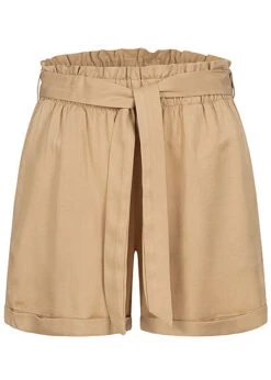 Tom Tailor Damen Paperbag Shorts Inkl. Bindegürtel 2-Pockets Dune Beige