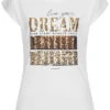 Seventyseven Lifestyle Damen T-Shirt Mit Paillettenfront DREAM Weiss Gold Kupfer