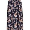 Styleboom Fashion Damen Paperbag Longform Rock Blumen Print Navy Rosa Beige