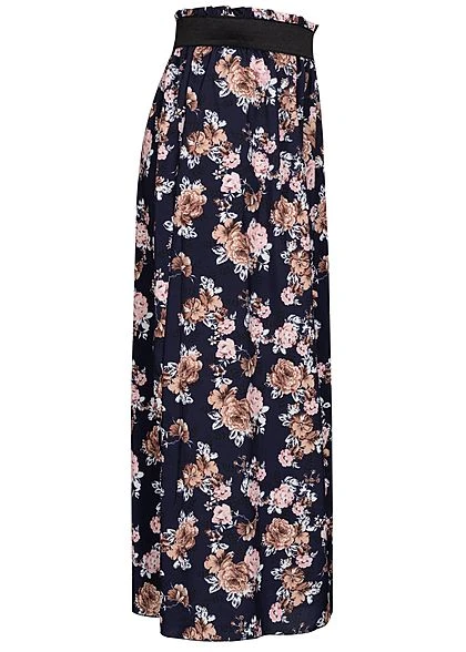 Styleboom Fashion Damen Paperbag Longform Rock Blumen Print Navy Rosa Beige 2 Styleboom Fashion Damen Paperbag Longform Rock Blumen Print Navy Rosa Beige – Bild 2