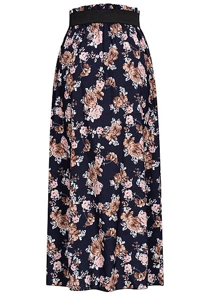 Styleboom Fashion Damen Paperbag Longform Rock Blumen Print Navy Rosa Beige 3 Styleboom Fashion Damen Paperbag Longform Rock Blumen Print Navy Rosa Beige – Bild 3
