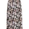 Styleboom Fashion Damen Paperbag Longform Rock Blumen Print Schwarz Multic.