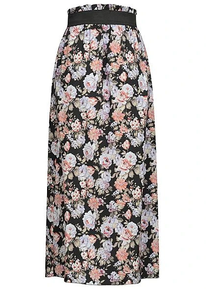 Styleboom Fashion Damen Paperbag Longform Rock Blumen Print Schwarz Multic. 3 Styleboom Fashion Damen Paperbag Longform Rock Blumen Print Schwarz Multic. – Bild 3