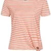 ONLY Damen T-Shirt Bindedetail Seitlich Vorne Streifen Muster Moonbeam Beige Orange