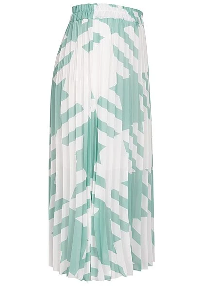 Styleboom Fashion Damen Longform Rock Hahnentritt Muster 2-lagig Weiss Grün 2 Styleboom Fashion Damen Longform Rock Hahnentritt Muster 2-lagig Weiss Grün – Bild 2