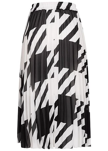Styleboom Fashion Damen Longform Rock Hahnentritt Muster 2-lagig Weiss Schwarz 3 Styleboom Fashion Damen Longform Rock Hahnentritt Muster 2-lagig Weiss Schwarz – Bild 3