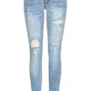 Cloud5ive Damen Skinny Jeans Hose Destroy Look 5-Pockets Hellblau Denim