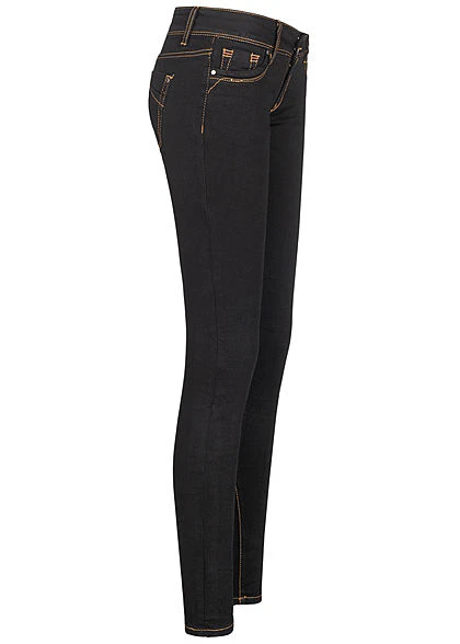 Cloud5ive Damen Skinny Jeans Hose 5-Pockets Kontrastnähte Schwarz Denim 2 Cloud5ive Damen Skinny Jeans Hose 5-Pockets Kontrastnähte Schwarz Denim – Bild 2