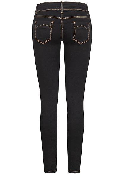 Cloud5ive Damen Skinny Jeans Hose 5-Pockets Kontrastnähte Schwarz Denim 3 Cloud5ive Damen Skinny Jeans Hose 5-Pockets Kontrastnähte Schwarz Denim – Bild 3